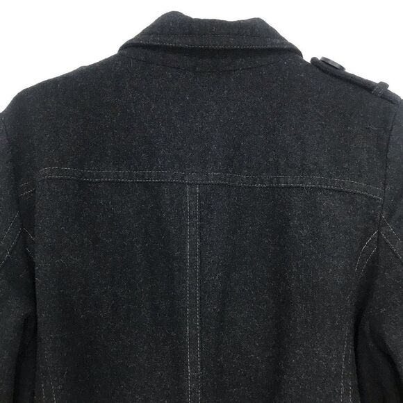 American Eagle Black Wool Blend Double Breasted Button Short Cut Pea Coat - Picture 11 of 16